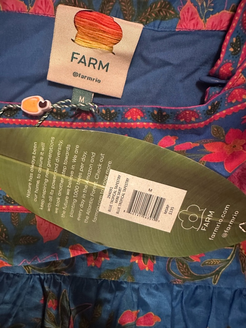 NWT FARM Rio Blue Tropical Tapestry Tiered Mini Skirt - Picture 3 of 11